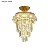 Modern Gold Finish Led Crystal Block Ceiling Lamp - Semi Mount Lighting