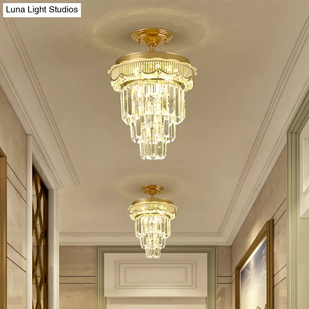 Modern Gold Finish Led Crystal Block Ceiling Lamp - Semi Mount Lighting
