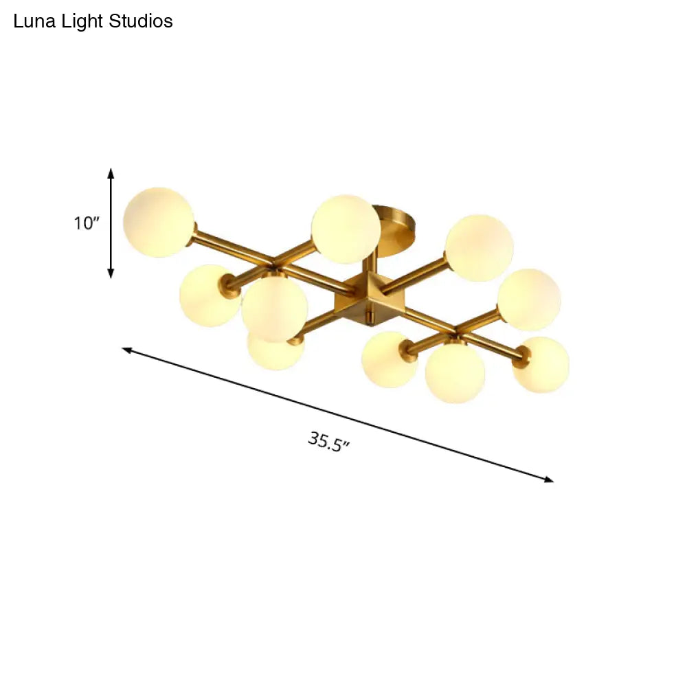 Modern Gold Finish Semi Flushmount Ceiling Lamp For Study Room - Modo Metal Milk Glass Light