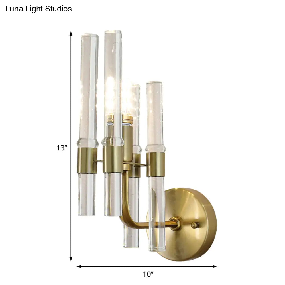 Modern Gold Finish Wall Sconce With Clear Crystal Pipe - Perfect For Hallway