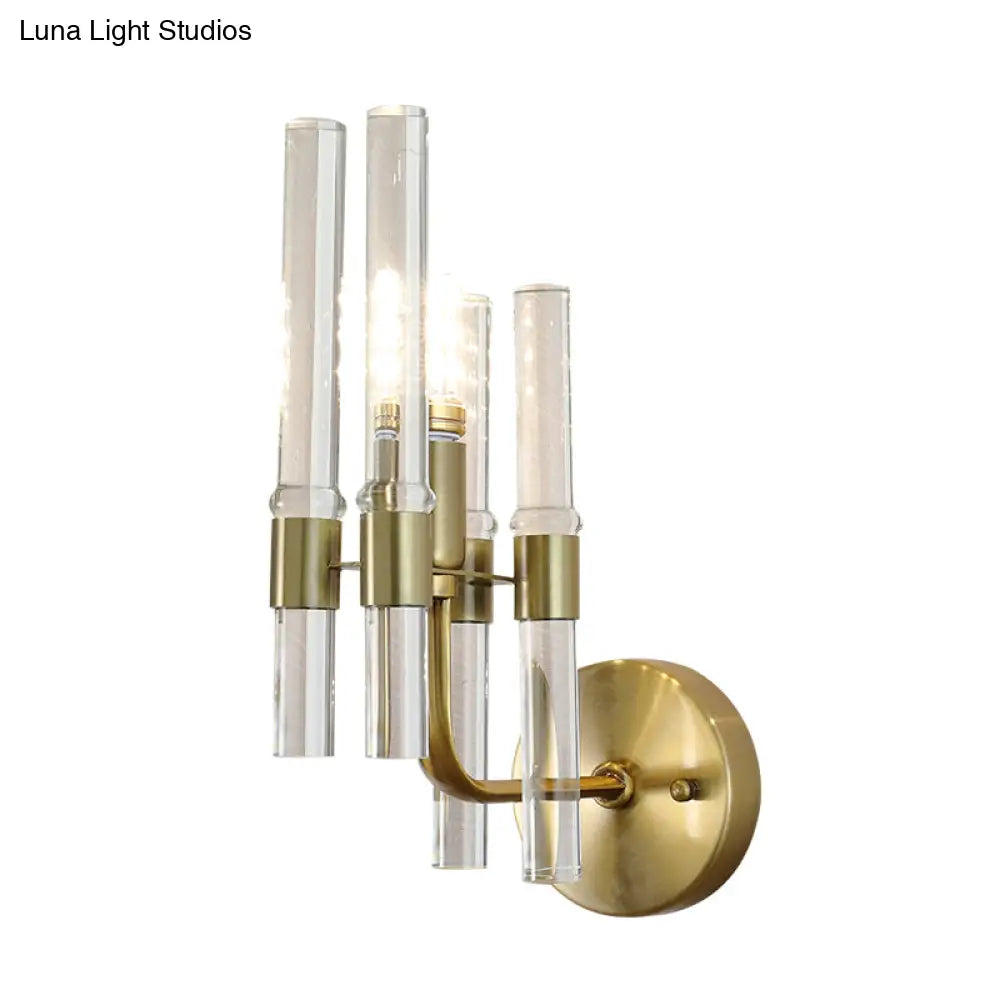 Modern Gold Finish Wall Sconce With Clear Crystal Pipe - Perfect For Hallway