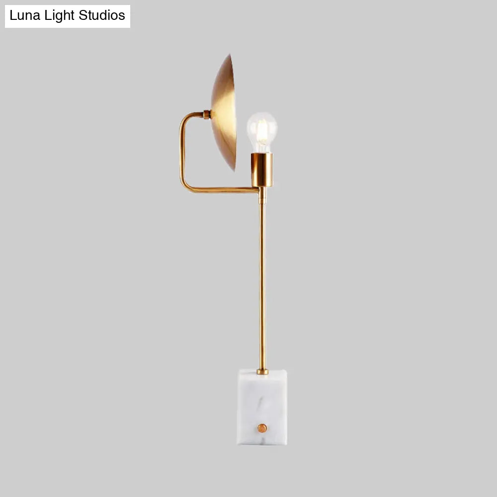 Modern Gold Flat Desk Light With Marble Base - Stylish Metal Night Table Lamp