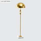 Modern Gold Floor Lamp With Metallic Domed Shape And Crystal Drip Accents