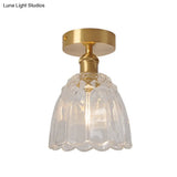 Modern Gold Flower Ceiling Mount Light Fixture With Glass Shade