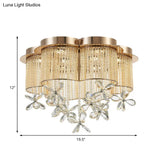 Modern Gold Flower Shade Flushmount Led Pendant Light With Clear Crystal Accents 19.5’/23.5’ Wide