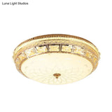 Modern Gold Flush Led Ceiling Light With Crystal Accents Dome White Glass Shade - Ideal For Bedroom