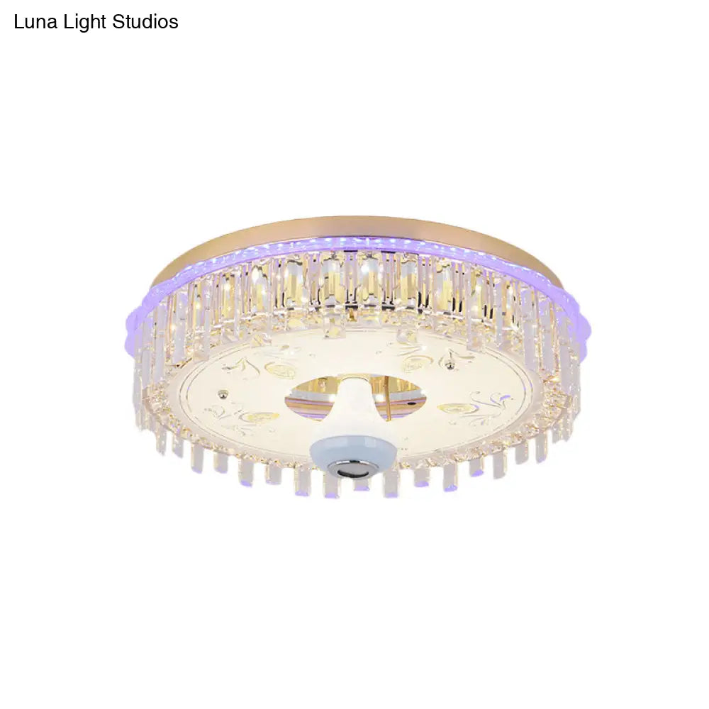 Modern Gold Flush Mount Ceiling Light Fixture With Led Crystal Block And Petal Pattern