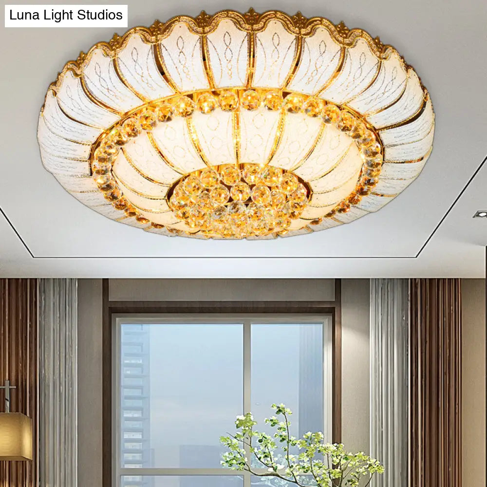 Modern Gold Flush Mount Ceiling Light With K9 Crystal Accents - 10/19-Lights Glass Shade