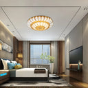 Modern Gold Flush Mount Ceiling Light With K9 Crystal Accents - 10/19-Lights Glass Shade
