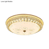 Modern Gold Flush Mount Ceiling Light With Opal Glass Led And Crystal Accent - 16’/19.5’ W