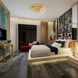 Modern Gold Flush Mount Chandelier With Crystal Ball & Round Shade - 14’/18’ W 3/4/5 Heads / 21.5’