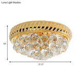 Modern Gold Flush Mount Chandelier With Crystal Ball & Round Shade - 14’/18’ W 3/4/5 Heads