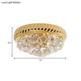 Modern Gold Flush Mount Chandelier With Crystal Ball & Round Shade - 14’/18’ W 3/4/5 Heads