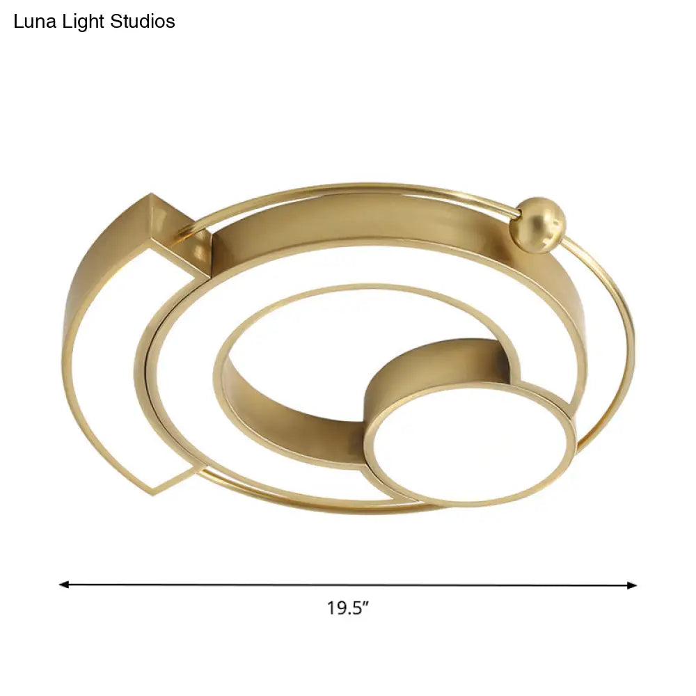 Modern Gold Flush Mount Led Bedroom Light Fixture With Hollow Metal Design And White/Yellow