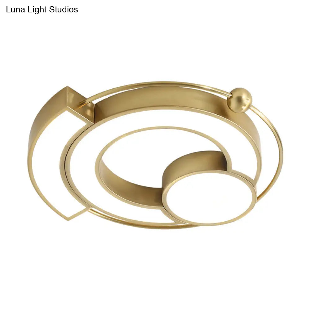 Modern Gold Flush Mount Led Bedroom Light Fixture With Hollow Metal Design And White/Yellow
