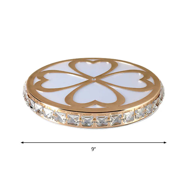 Modern Gold Flush Mount Led Ceiling Lamp With Clear Faceted Crystal Clover Design And Multi-Color