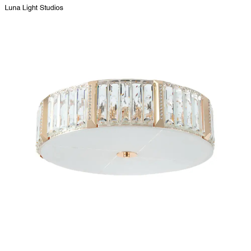 Modern Gold Flush Mount Light Fixture With Crystal Drum Design - Ideal For Bedroom
