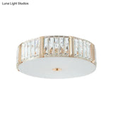 Modern Gold Flush Mount Light Fixture With Crystal Drum Design - Ideal For Bedroom