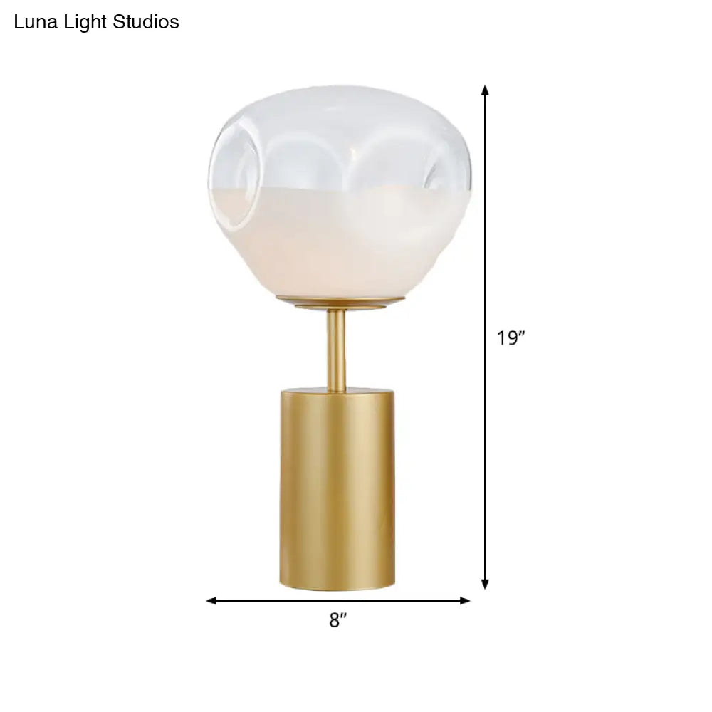 Modern Gold Geometric Nightstand Lamp With Cream Glass Shade - 1 Light Metal Table