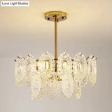 Modern Gold Glass Chandelier: Layered Scalloped Design 4/6 Clear Bulbs Hanging Bedroom Light Fixture