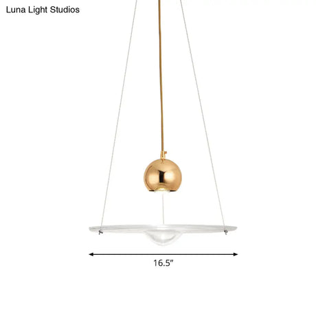 Modern Gold Glass Disc Pendant Lamp - 1 Light For Cafe Dining Room