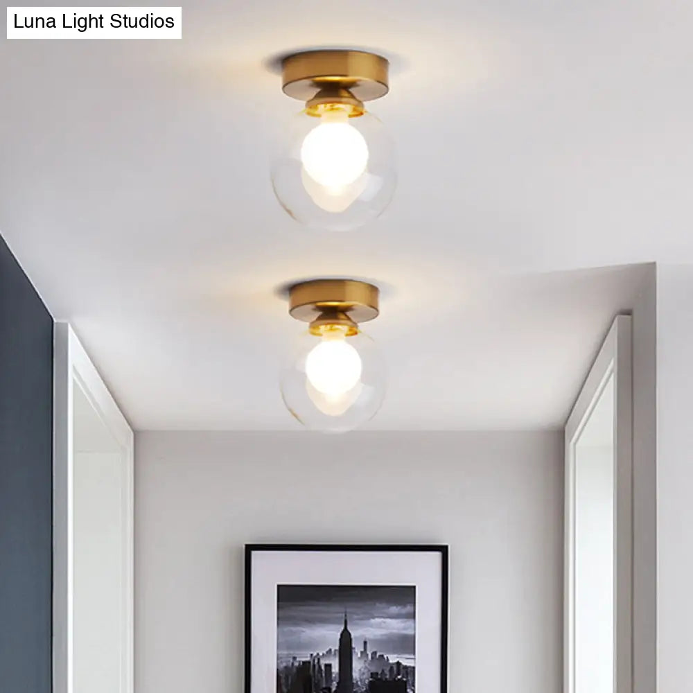 Modern Gold Glass Flush Mount Ceiling Light - Globe Corridor Close To Lighting
