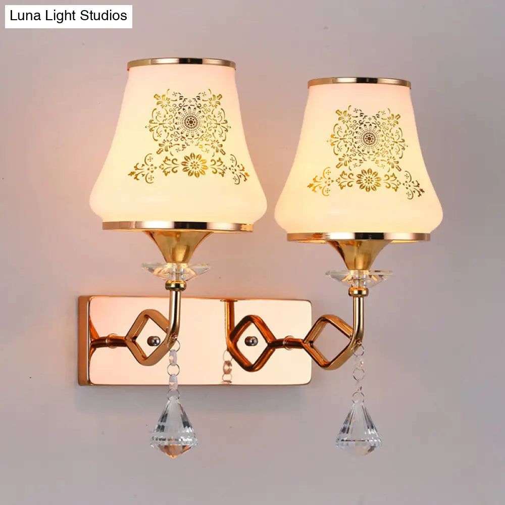 Modern Gold Glass Wall Lamp With 2 Heads - Jar-Shaped Bedside Fixture