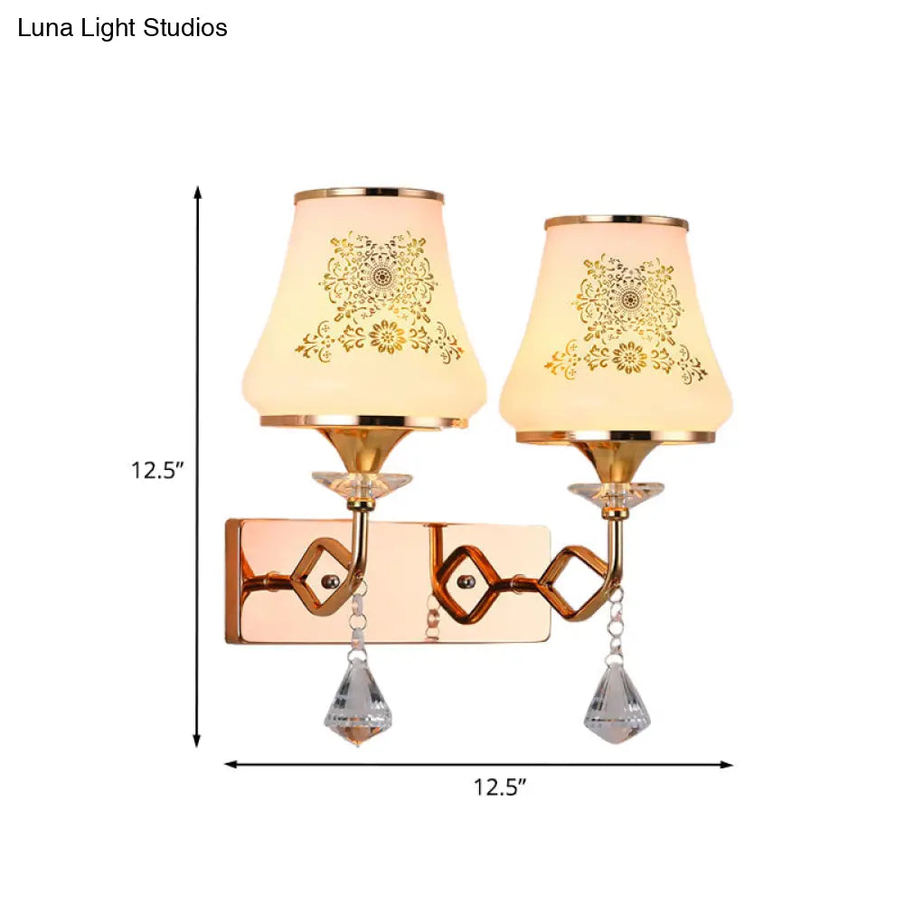 Modern Gold Glass Wall Lamp With 2 Heads - Jar-Shaped Bedside Fixture