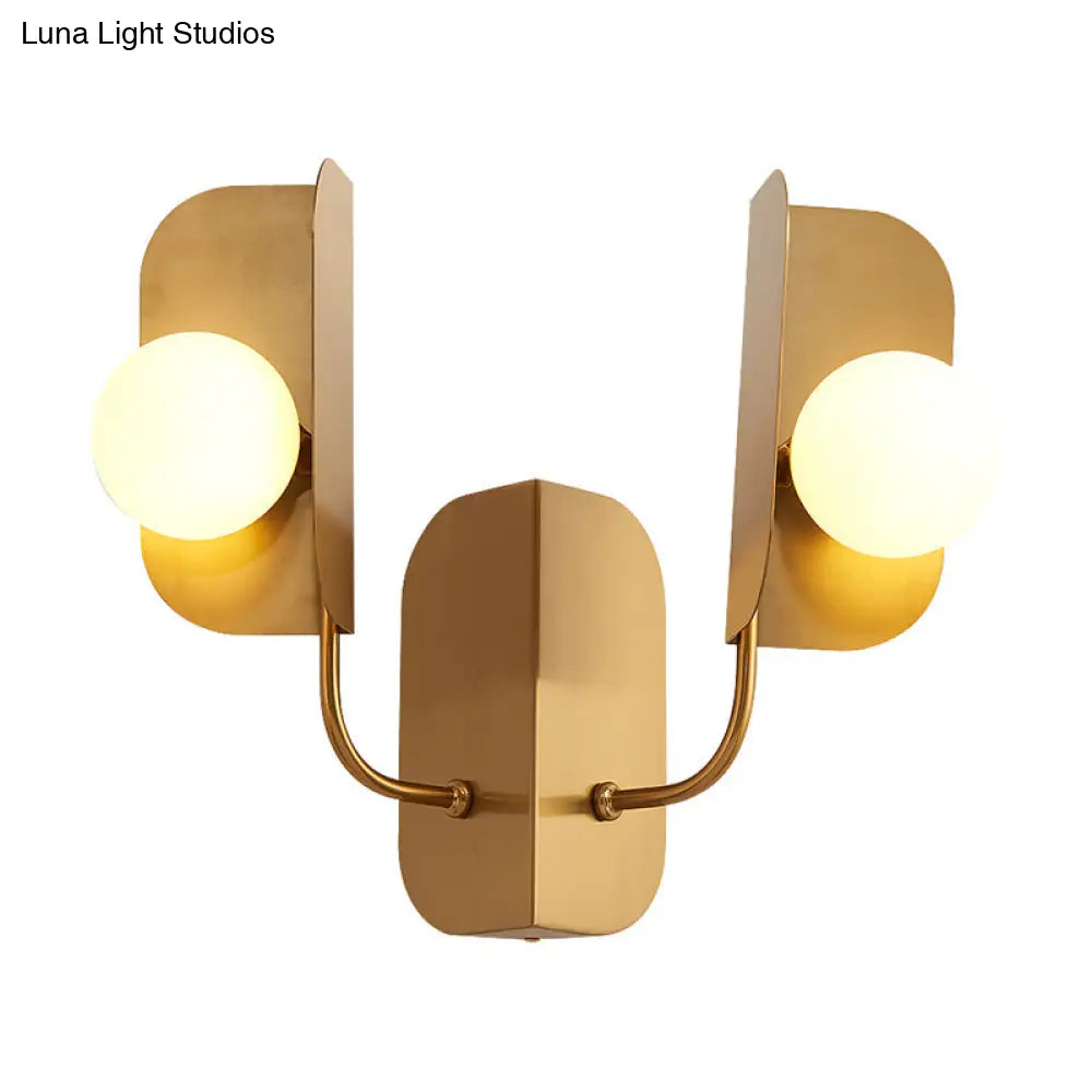 Modern Gold Globe Wall Sconce Light - 2-Light Led Metal Mount Lamp For Living Room