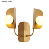 Modern Gold Globe Wall Sconce Light - 2-Light Led Metal Mount Lamp For Living Room