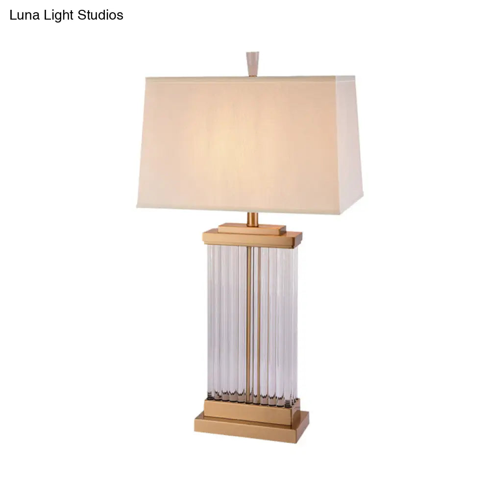 Modern Gold Hand-Cut Crystal Nightstand Lamp With Rectangular Head - Perfect For Reading