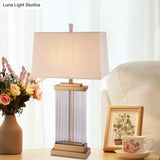 Modern Gold Hand-Cut Crystal Nightstand Lamp With Rectangular Head - Perfect For Reading