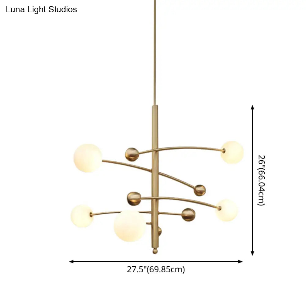Modern Gold Hanging Chandelier Light With Opal Glass Shade - 5 Ceiling Fixture For Bedroom