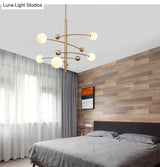 Modern Gold Hanging Chandelier Light With Opal Glass Shade - 5 Ceiling Fixture For Bedroom