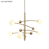 Modern Gold Hanging Chandelier Light With Opal Glass Shade - 5 Ceiling Fixture For Bedroom