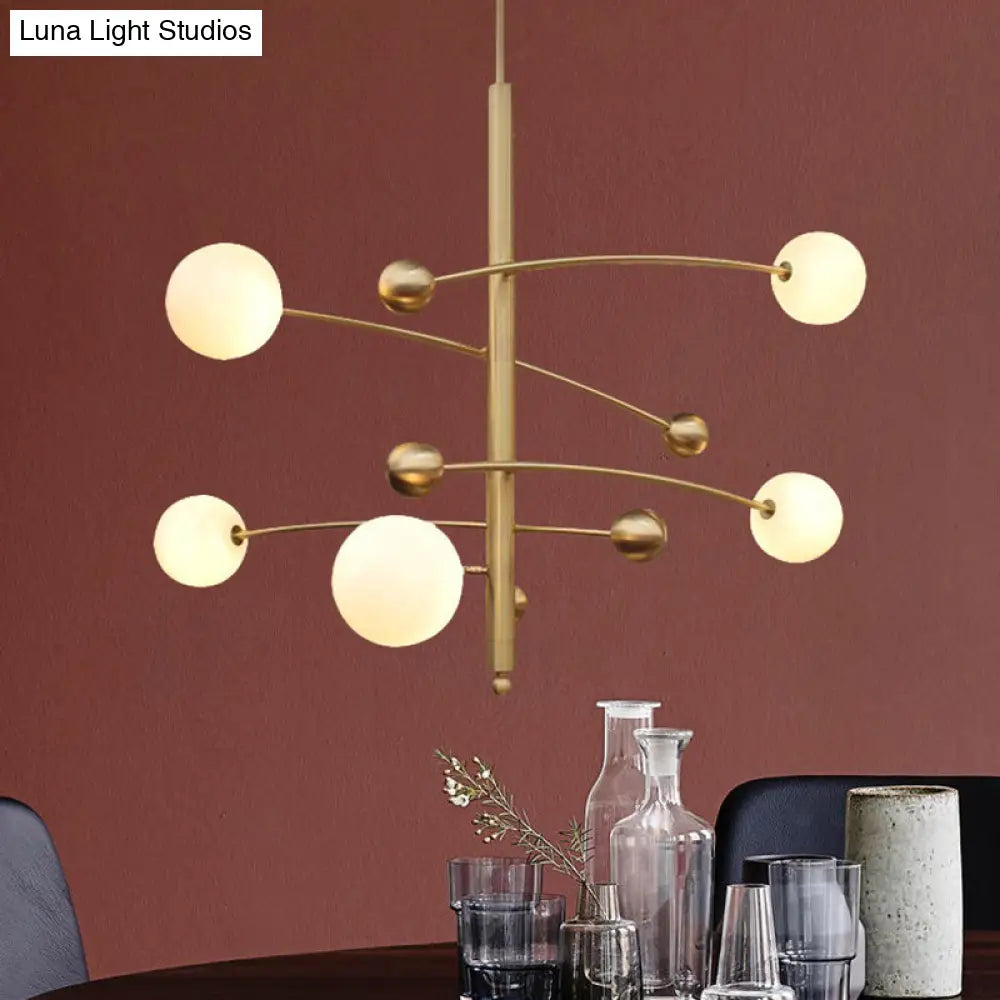 Modern Gold Hanging Chandelier Light With Opal Glass Shade - 5 Ceiling Fixture For Bedroom