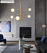 Modern Gold Hanging Chandelier Light With Opal Glass Shade - 5 Ceiling Fixture For Bedroom