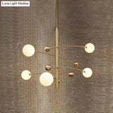 Modern Gold Hanging Chandelier Light With Opal Glass Shade - 5 Ceiling Fixture For Bedroom