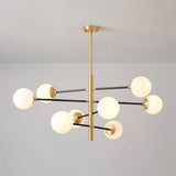 Modern Gold Hanging Chandelier With Satin Opal Glass Ceiling Light For Living Room 8 / Black
