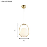 Modern Gold Iron Ring Pendant Lamp With White Glass - Oval Dining Room Fixture