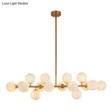 Modern Gold Island Pendant Lighting With 16 Lights - Spherical Glass Ceiling Light For Living Room