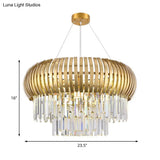 Modern Gold Lantern Chandelier Light With Crystal And Metal Shade - 5-Light Hanging Ceiling Fixture
