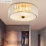 Modern Gold Led Bedroom Flush Mount Ceiling Light With Drum Crystal Shade 12’/19’ Dia