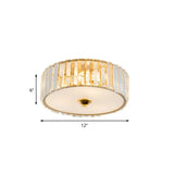 Modern Gold Led Bedroom Flush Mount Ceiling Light With Drum Crystal Shade 12/19 Dia