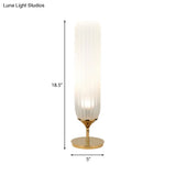 Modern Gold Led Bedside Glass Desk Lamp: White Ribbed Cylinder Night Table Light