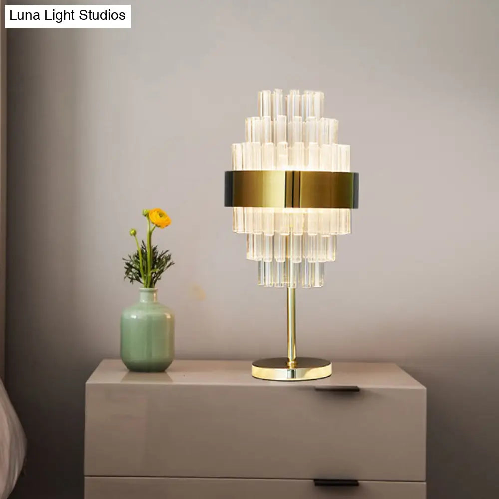 Modern Gold Led Bedside Table Lamp With Hand-Cut Crystal Shade