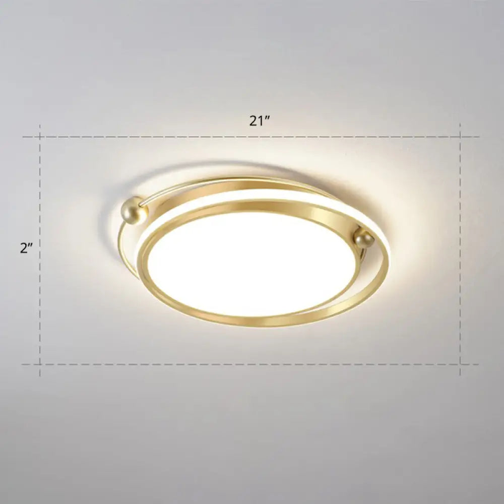 Modern Gold Led Ceiling Light With Halo Ring Flush Mount For Bedroom / 21’ Remote Control