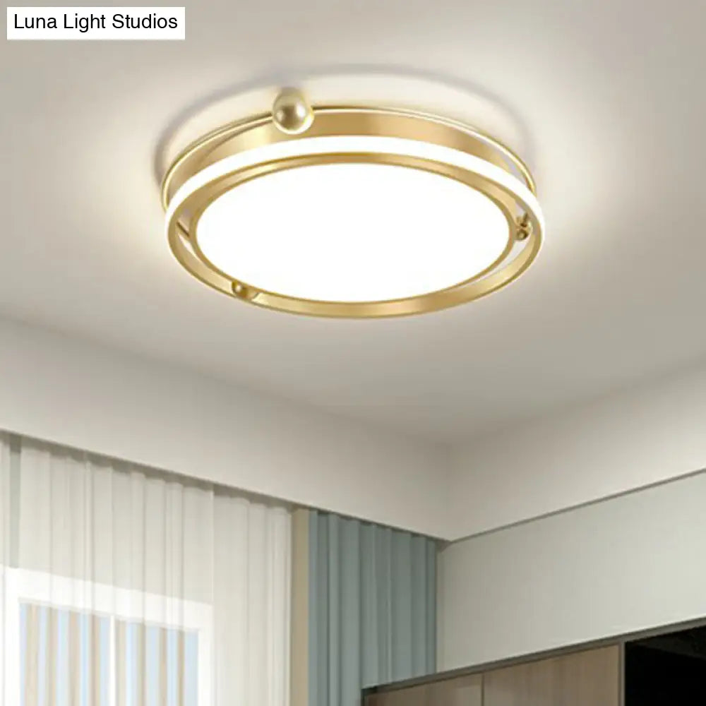 Modern Gold Led Ceiling Light With Halo Ring Flush Mount For Bedroom