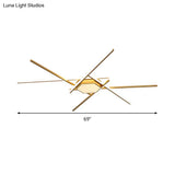 Modern Gold Led Ceiling Mounted Flush Mount Lamp With Acrylic Shade - 69’/82.5’W Linear