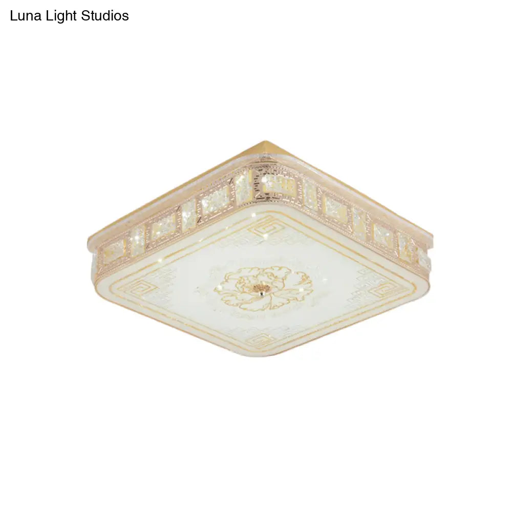Modern Gold Led Crystal Flush Mount Spotlight - Elegant Flower Pattern Ceiling Light For Living Room